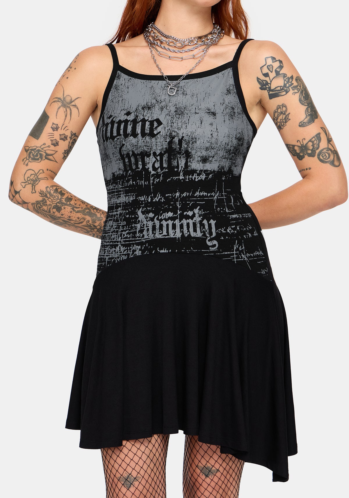 Zael Asymmetric Hem Graphic Cami Mini Dress