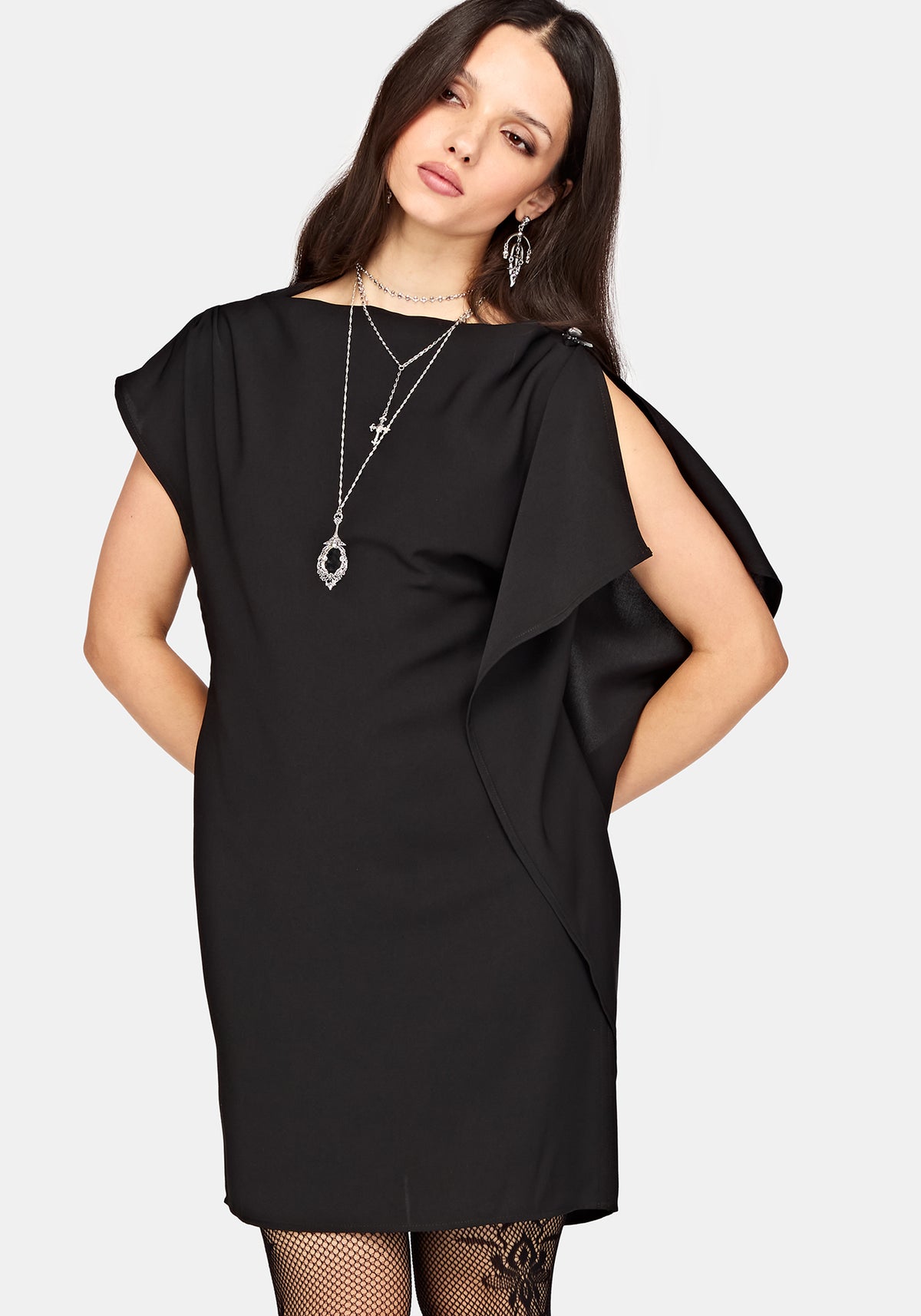 Orlina One-Shoulder Cape Mini Dress US 2