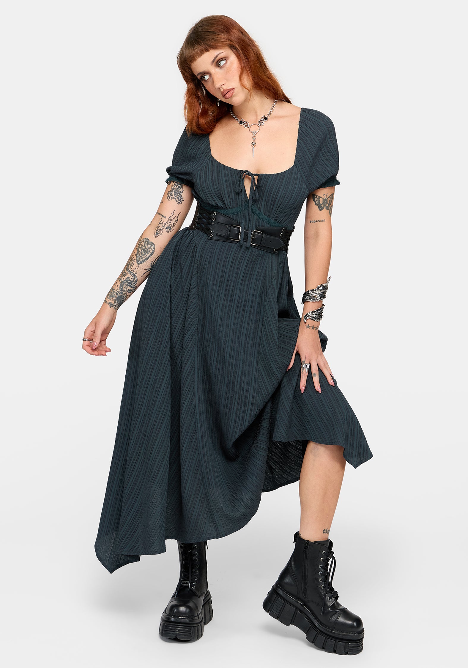 Fenella Keyhole Midi Dress - Green