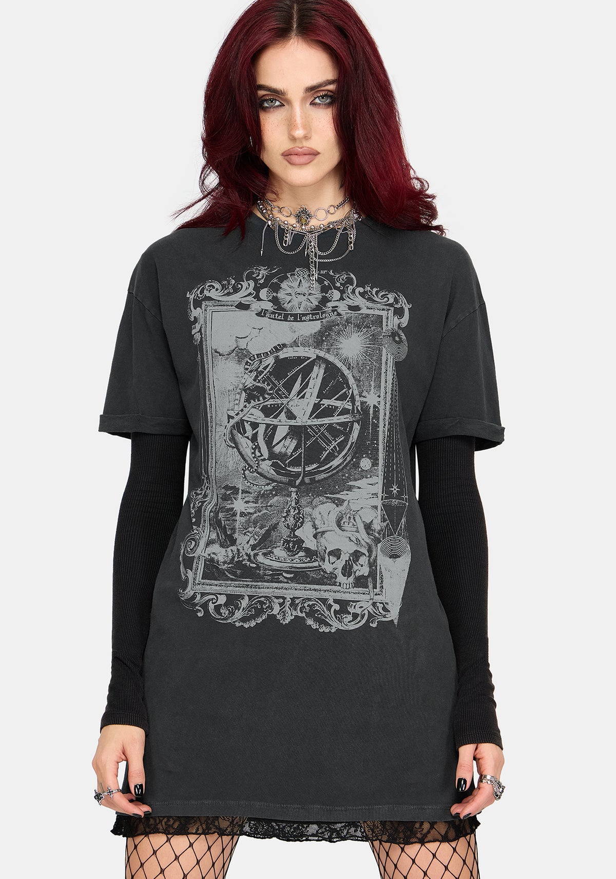 Ottilie Widow Lace Layer Graphic Tee Dress US 2
