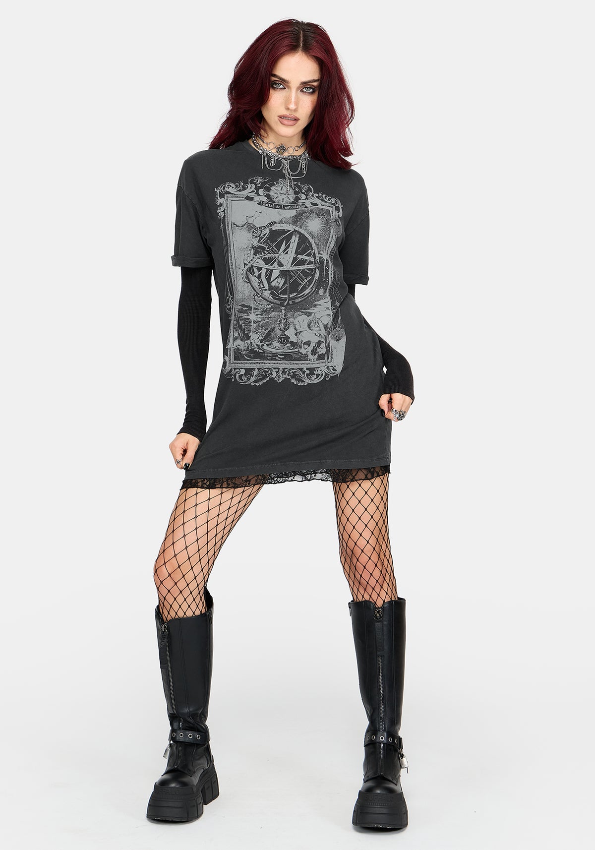 Ottilie Widow Lace Layer Graphic Tee Dress US 2