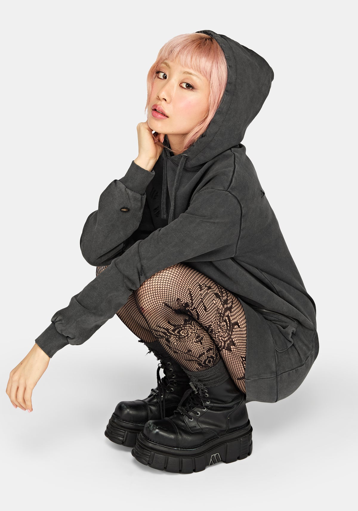 Nerezza Oversized Distressed Hoodie Dress