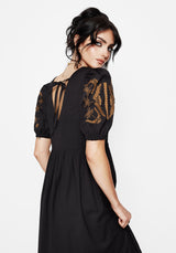 Emberflit Cotton Blend Moth Embroidered Smock Maxi Dress