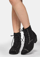 Lilith Suedette Embroidered Boots - Black