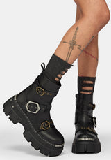 Grunora Buckled Leather Biker Boots US 8