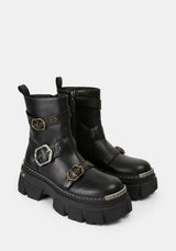 Grunora Buckled Leather Biker Boots US 8