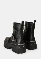 Grunora Buckled Leather Biker Boots US 8