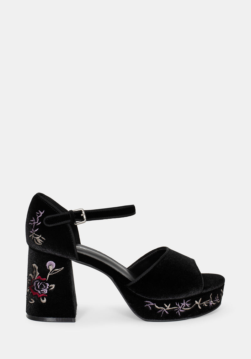 Selene Velvet Embroidered Platform Heels