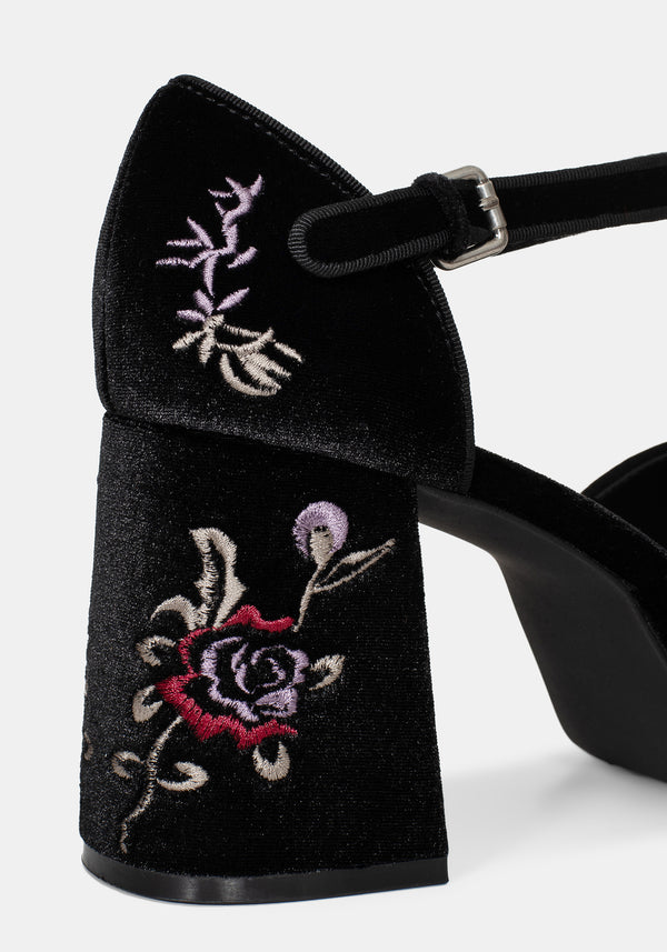 Selene Velvet Embroidered Platform Heels