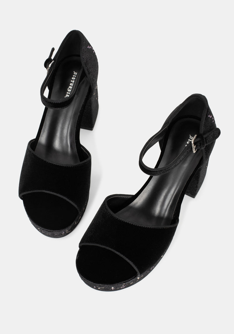 Selene Velvet Embroidered Platform Heels