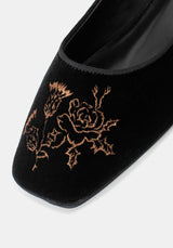 Nyla Velvet Embroidered Ballerina Pumps