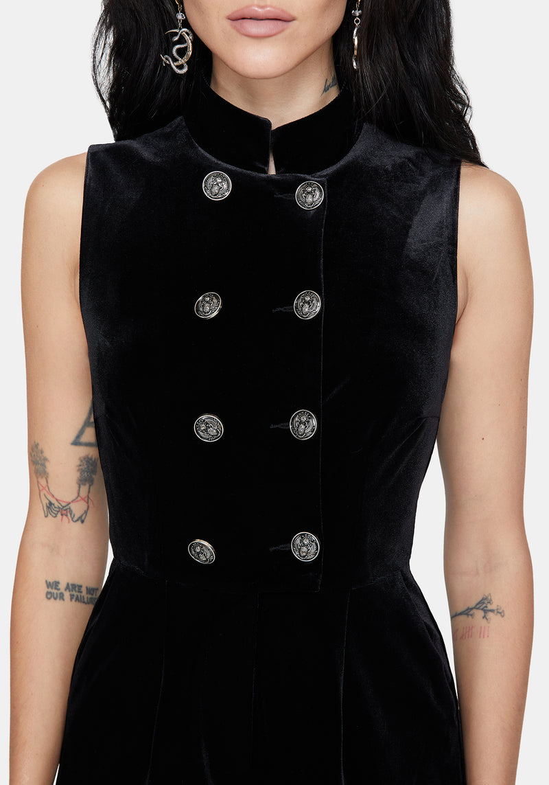 Dusken Velour Button Up High Neck Jumpsuit