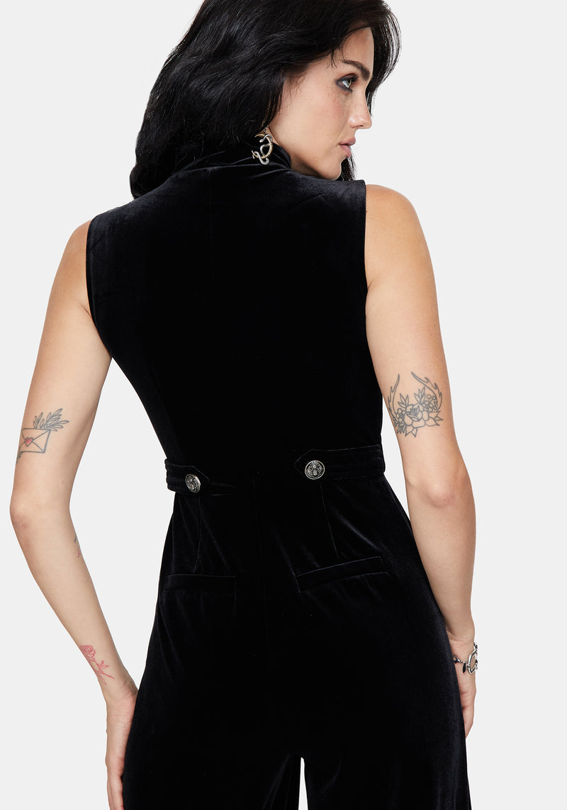 Dusken Velour Button Up High Neck Jumpsuit