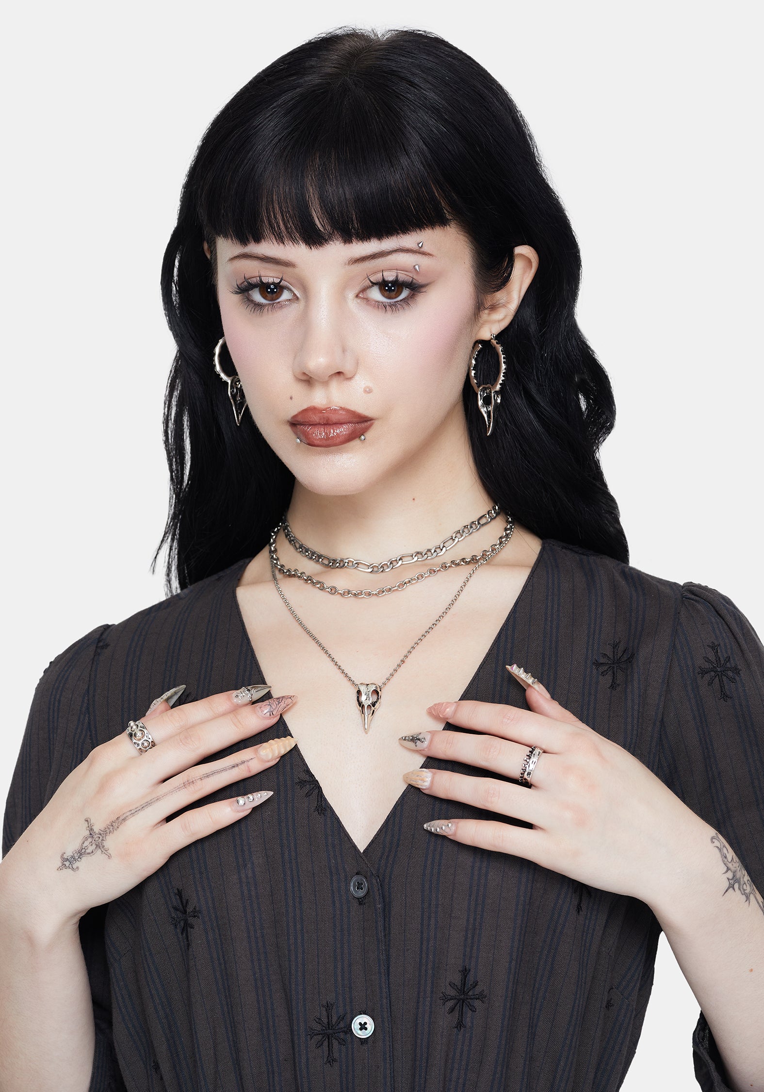 Corvus Bird Skull Layered Necklace – Disturbia