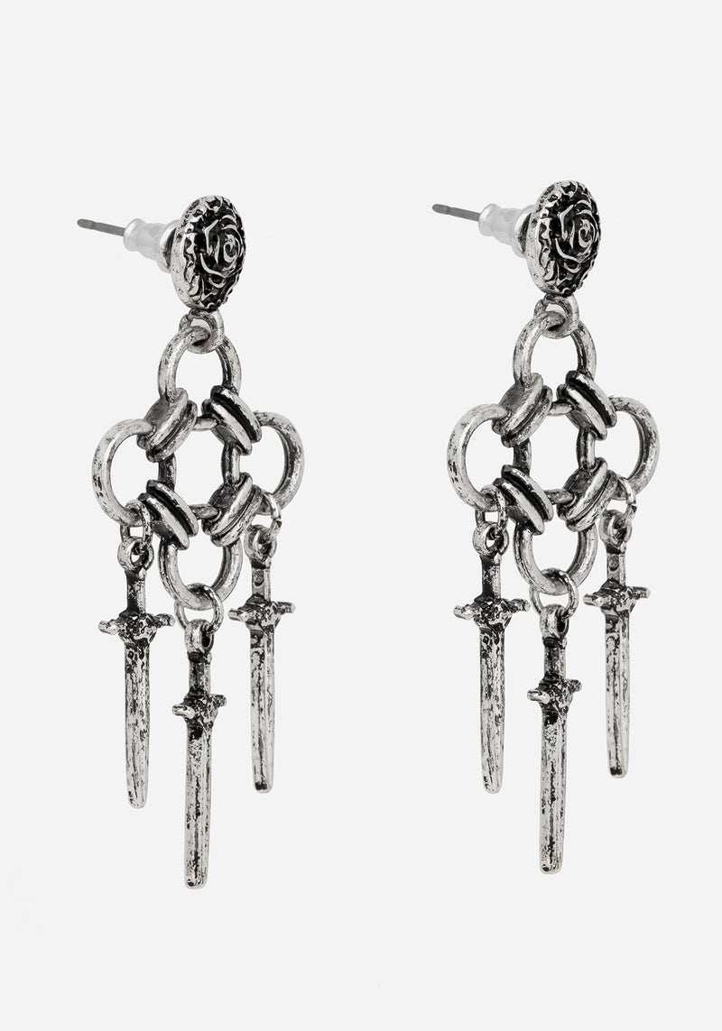 Vanthrax Chainmail Sword Drop Earrings