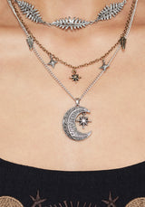 Abellona Moon Fern Layered Charm Necklace