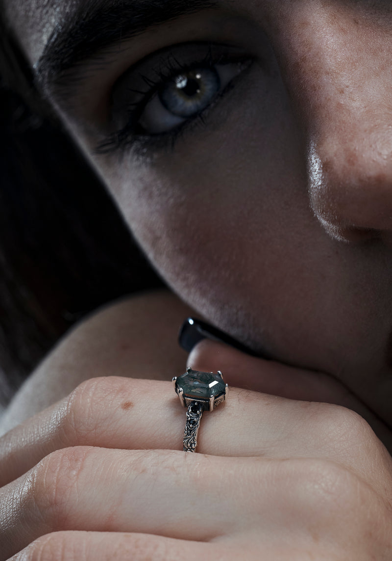 Ardour Sterling Silver Moss Agate Ring