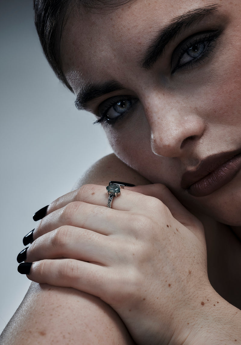 Ardour Sterling Silver Moss Agate Ring