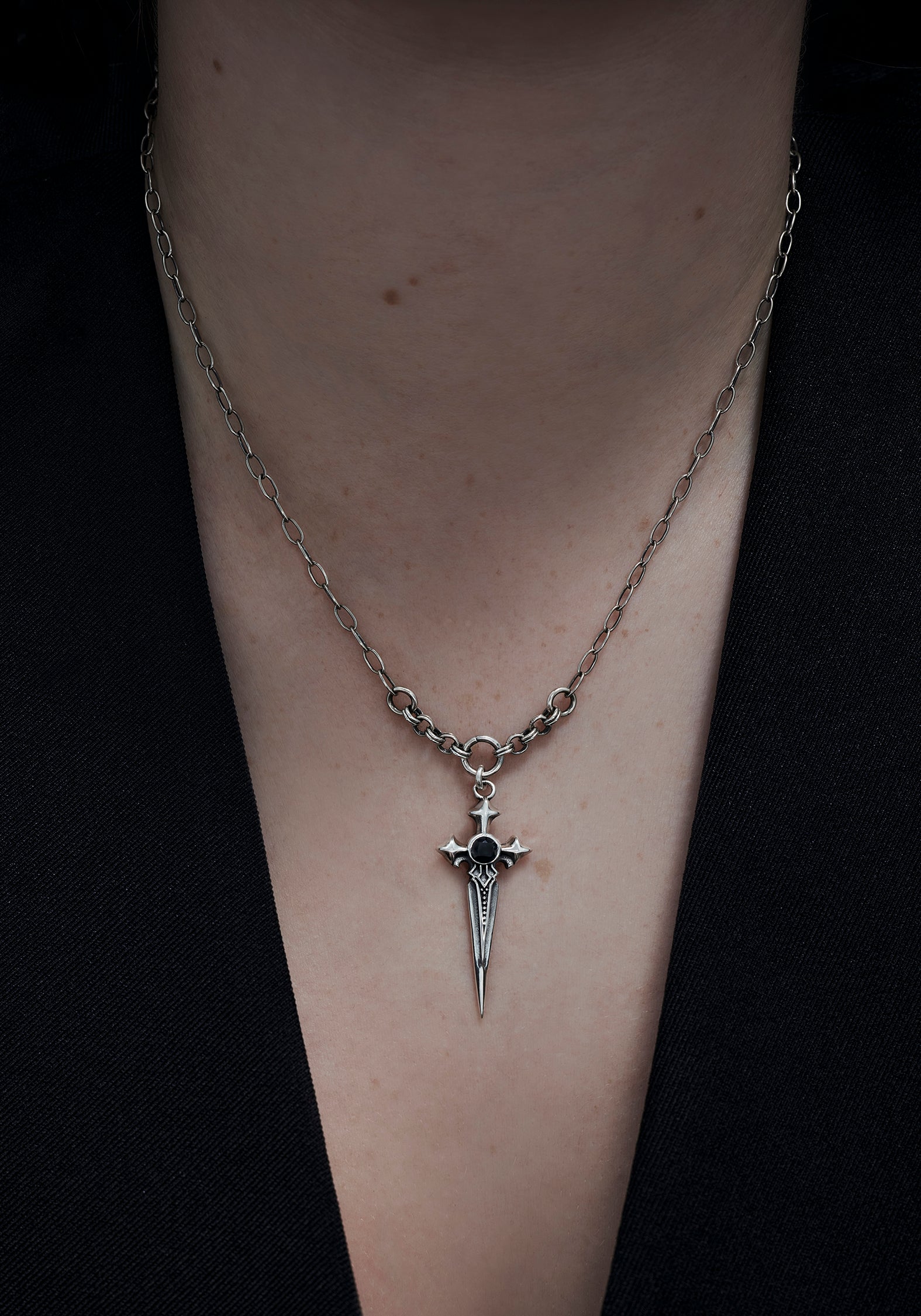 Sica Sword Sterling Silver Black Spinel Necklace – Disturbia