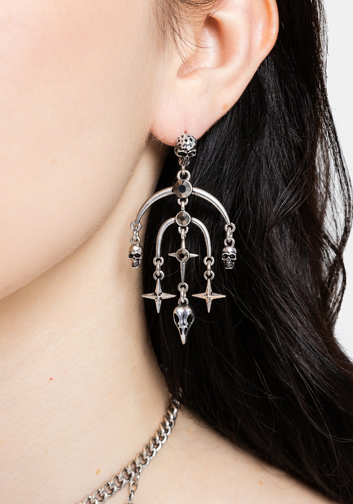 Corvus Skull Stud Drop Earrings