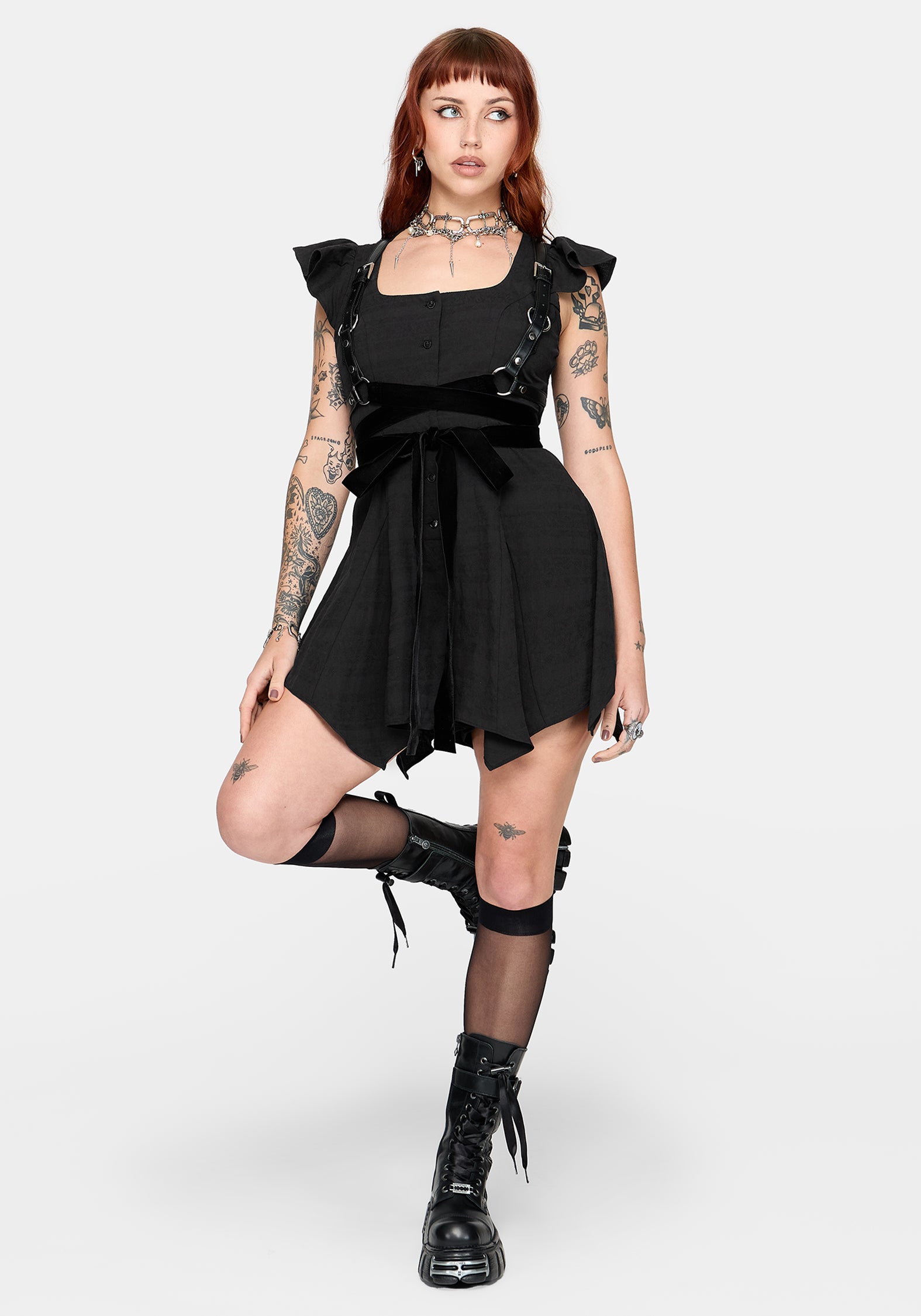 Elindra Ruffle Neck Button Up Playsuit