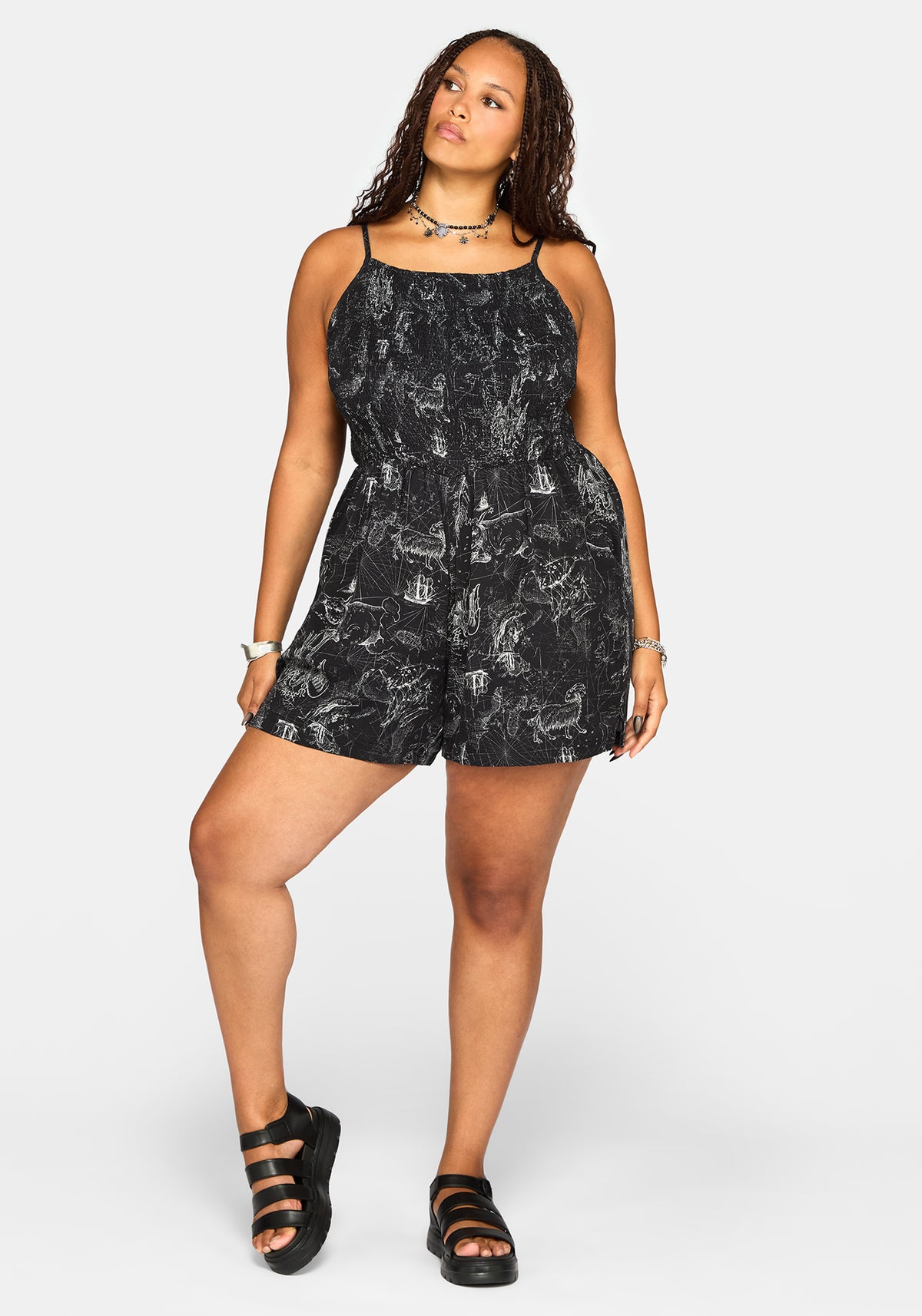 Kosmara Map Print Shirred Cami Playsuit
