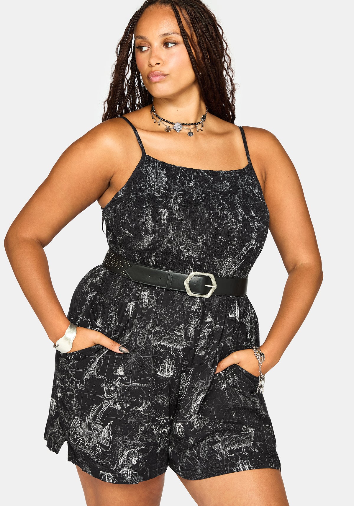Kosmara Map Print Shirred Cami Playsuit