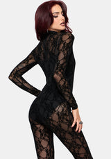 Melantha Sheer Flocked Mesh Jumpsuit With Bodysuit