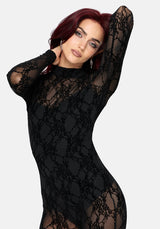 Melantha Sheer Flocked Mesh Jumpsuit With Bodysuit