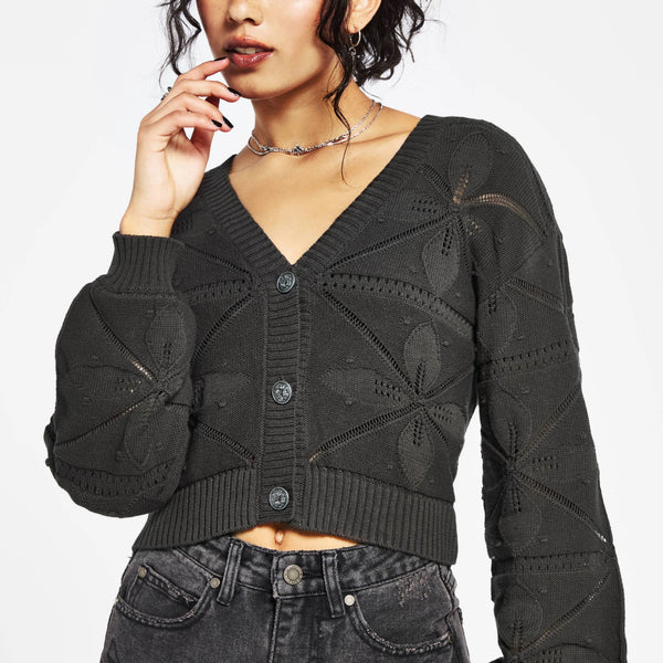 Alda Floral Pointelle Balloon Sleeve Knit Cardigan – Disturbia
