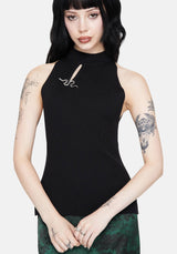 Apollo Snake Brooch Cut Out Detail Sleeveless Knit Top