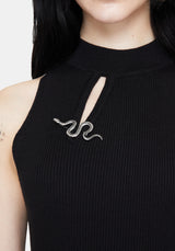 Apollo Snake Brooch Cut Out Detail Sleeveless Knit Top