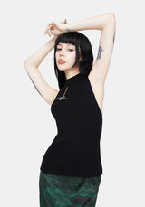 Apollo Snake Brooch Cut Out Detail Sleeveless Knit Top