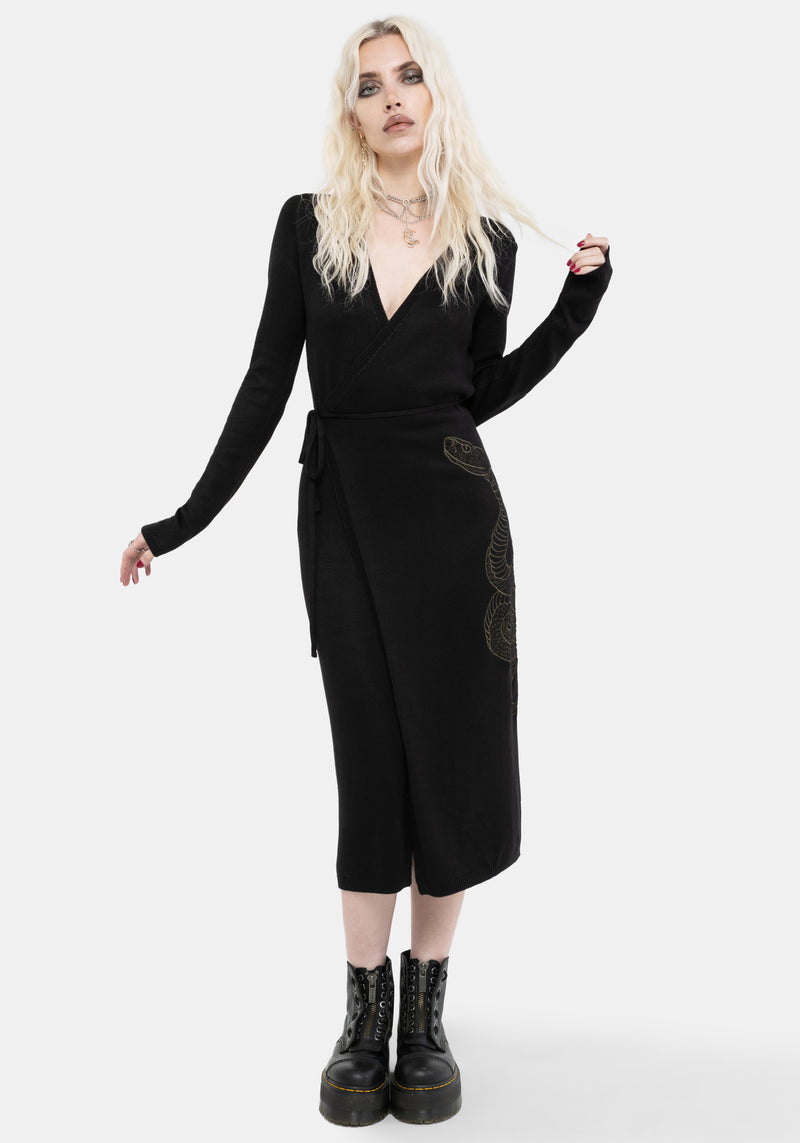 Serpent Snake Embroidered Knit Midi Dress Disturbia Serpent Snake Embroidered Knit Midi Dress Disturbia