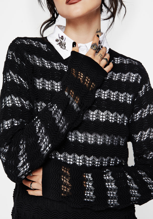 Wyn Cotton ZigZag Knit Long Sleeve Sweater