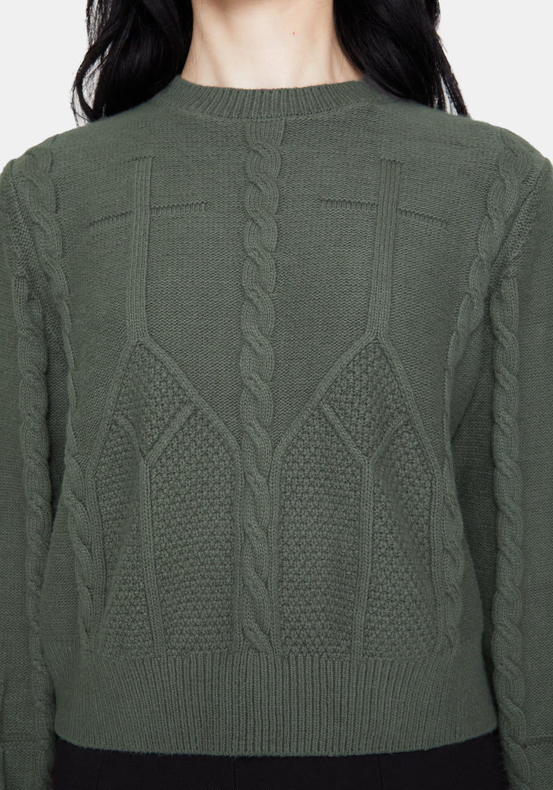 Noir Cotton Gothic Arch Cropped Cable Knit Jumper