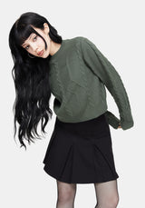 Noir Cotton Gothic Arch Cropped Cable Knit Jumper