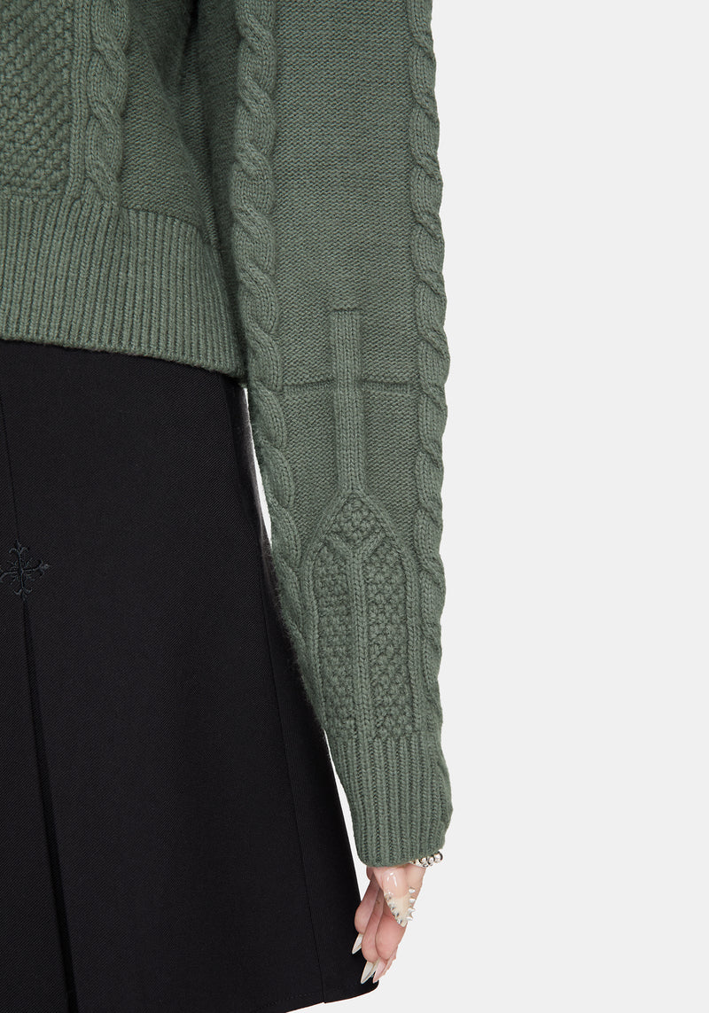 Noir Cotton Gothic Arch Cropped Cable Knit Jumper