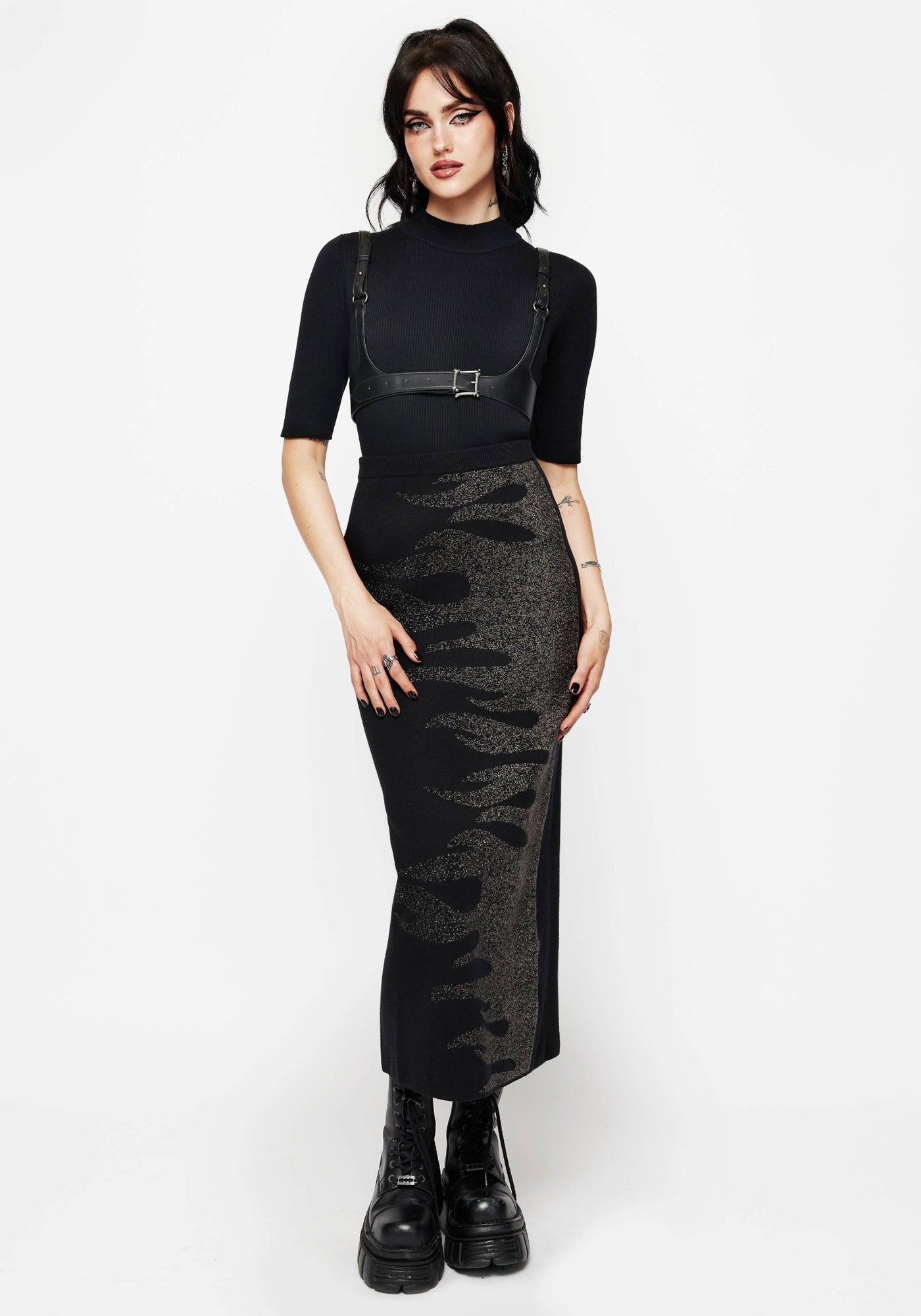 Kenna Flame Lurex Knit Maxi Skirt – Disturbia