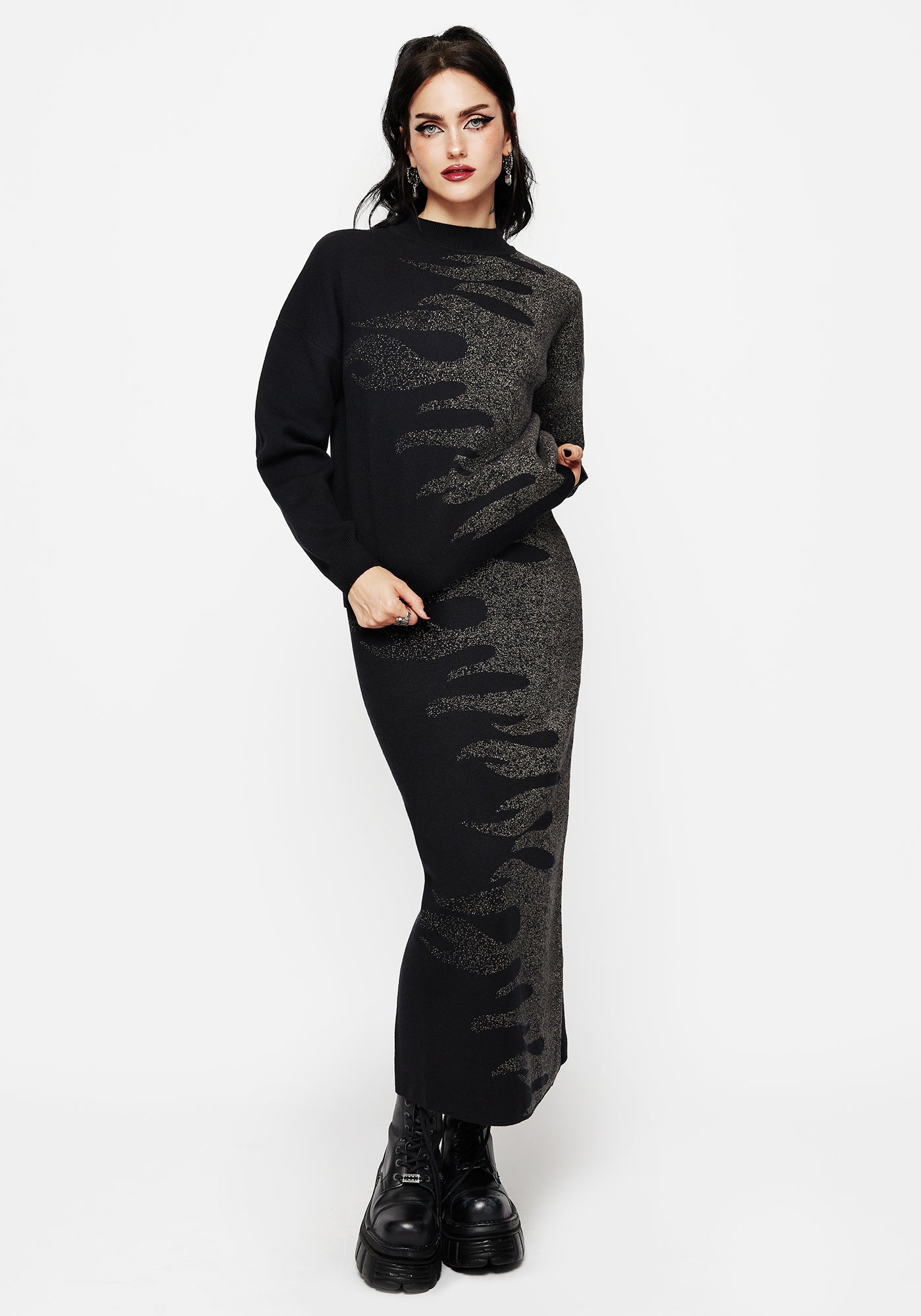 Kenna Flame Lurex Knit Maxi Skirt – Disturbia