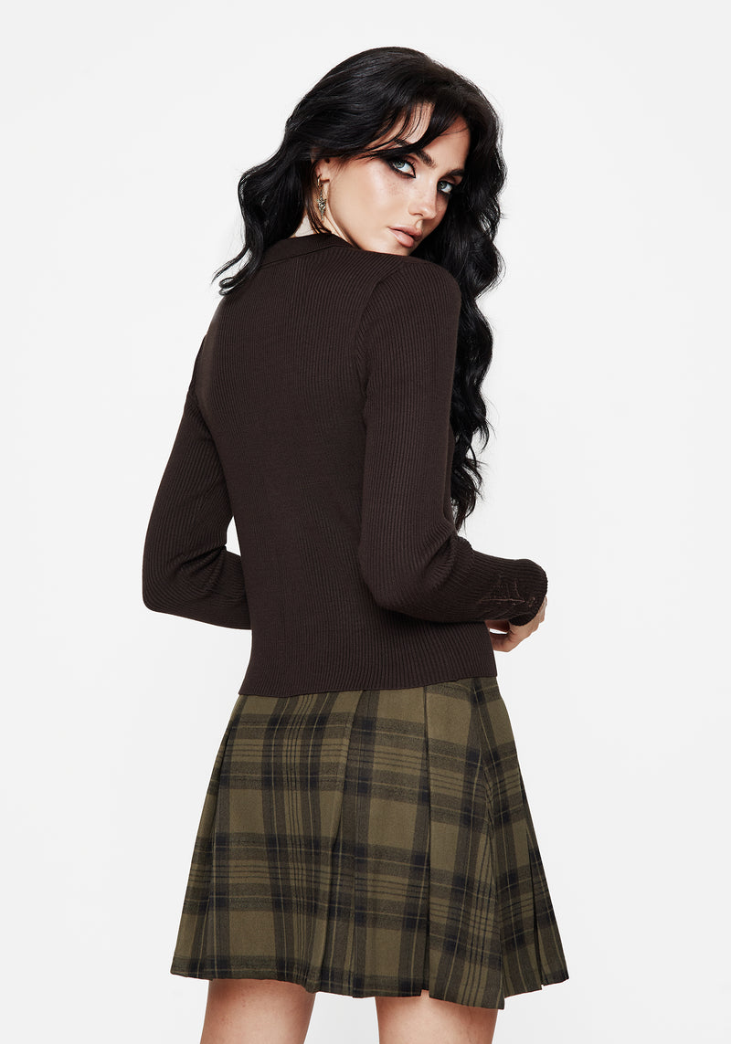 Cybele Embroidered Button Up Ribbed Knit Cardigan