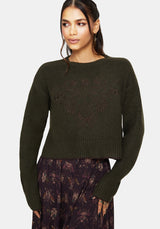 Eclipsia Floral Embroidered Cropped Knit Sweater