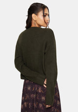 Eclipsia Floral Embroidered Cropped Knit Sweater
