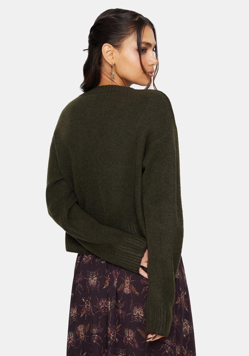 Eclipsia Floral Embroidered Cropped Knit Sweater