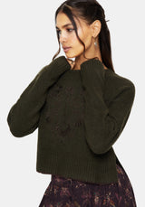 Eclipsia Floral Embroidered Cropped Knit Sweater