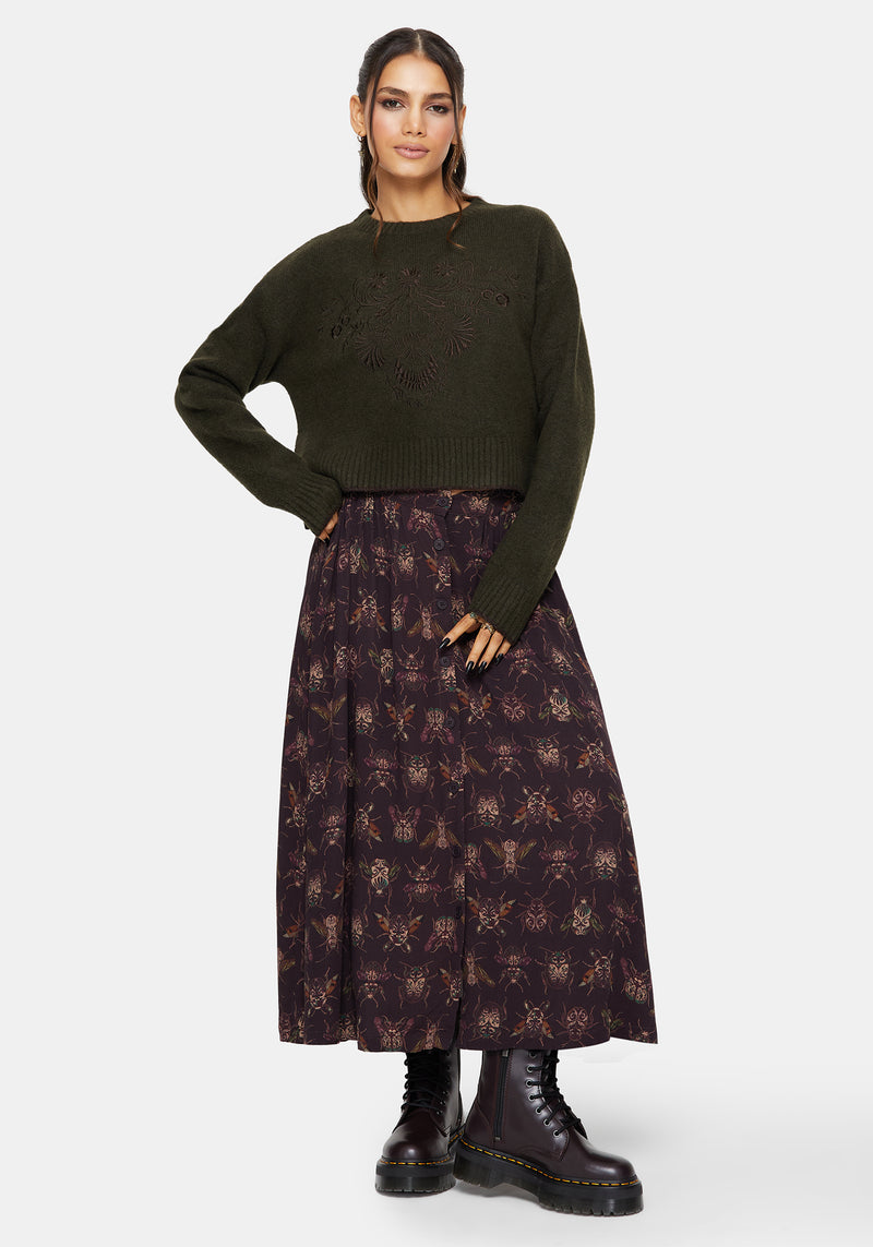 Eclipsia Floral Embroidered Cropped Knit Sweater