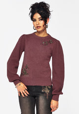 Dana Floral Moth Embroidered Sweater - Purple