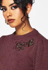 Dana Floral Moth Embroidered Sweater - Purple