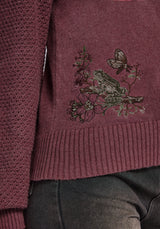 Dana Floral Moth Embroidered Sweater - Purple