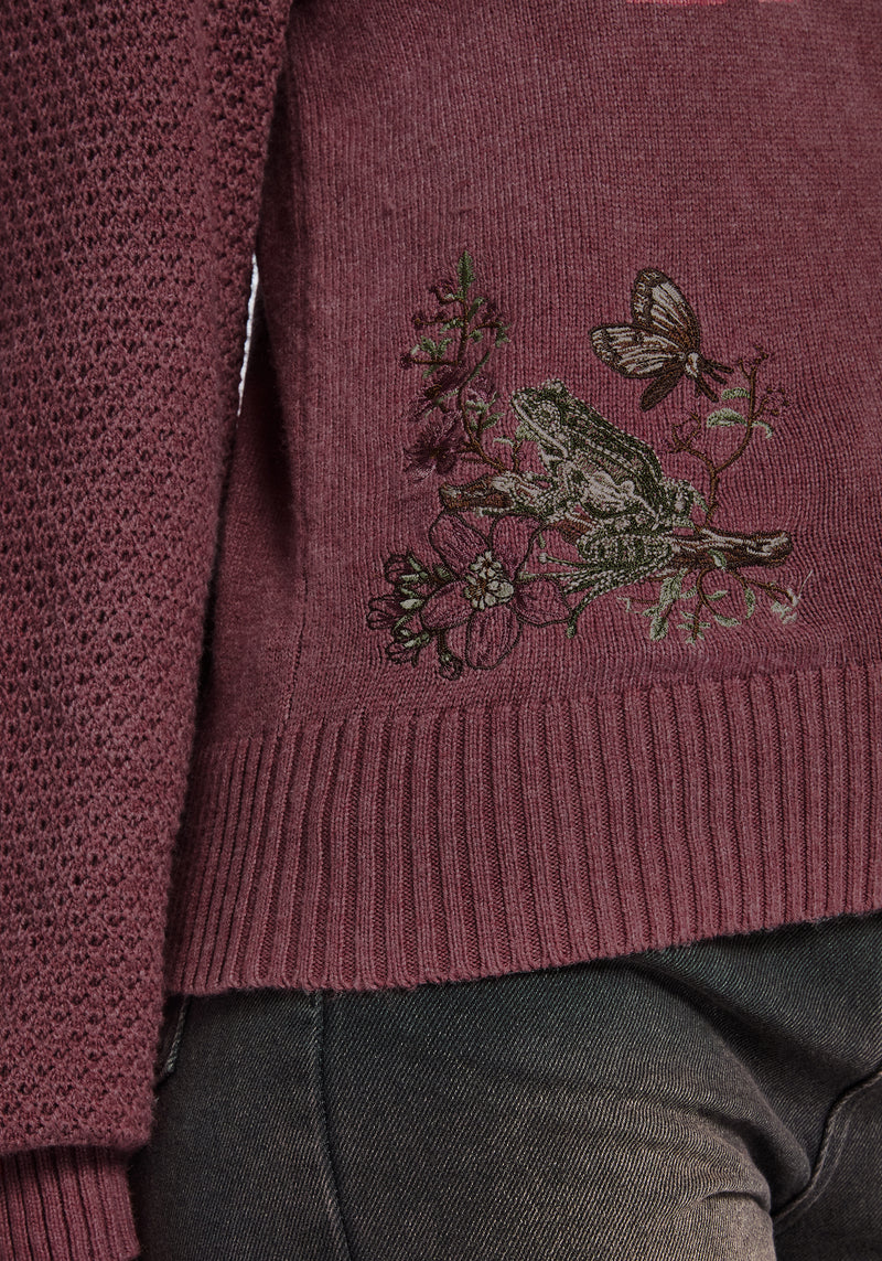 Dana Floral Moth Embroidered Sweater - Purple
